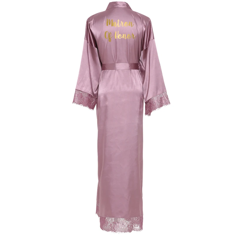 Mauve matron honor YUXINBRIDAL Шелковый атласный кружевной халат белый невесты халат подружки невесты халаты Свадебный длинный халат - Цвет: Mauve matron honor
