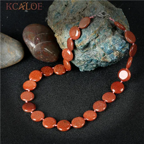 gold sand stone KCALOE Круглый Розовый Кристалл Кварца Ожерелье с Камнями Аксессуары Модные Украшения На Шею Бусы Из Натурального Камня - Окраска металла: gold sand stone