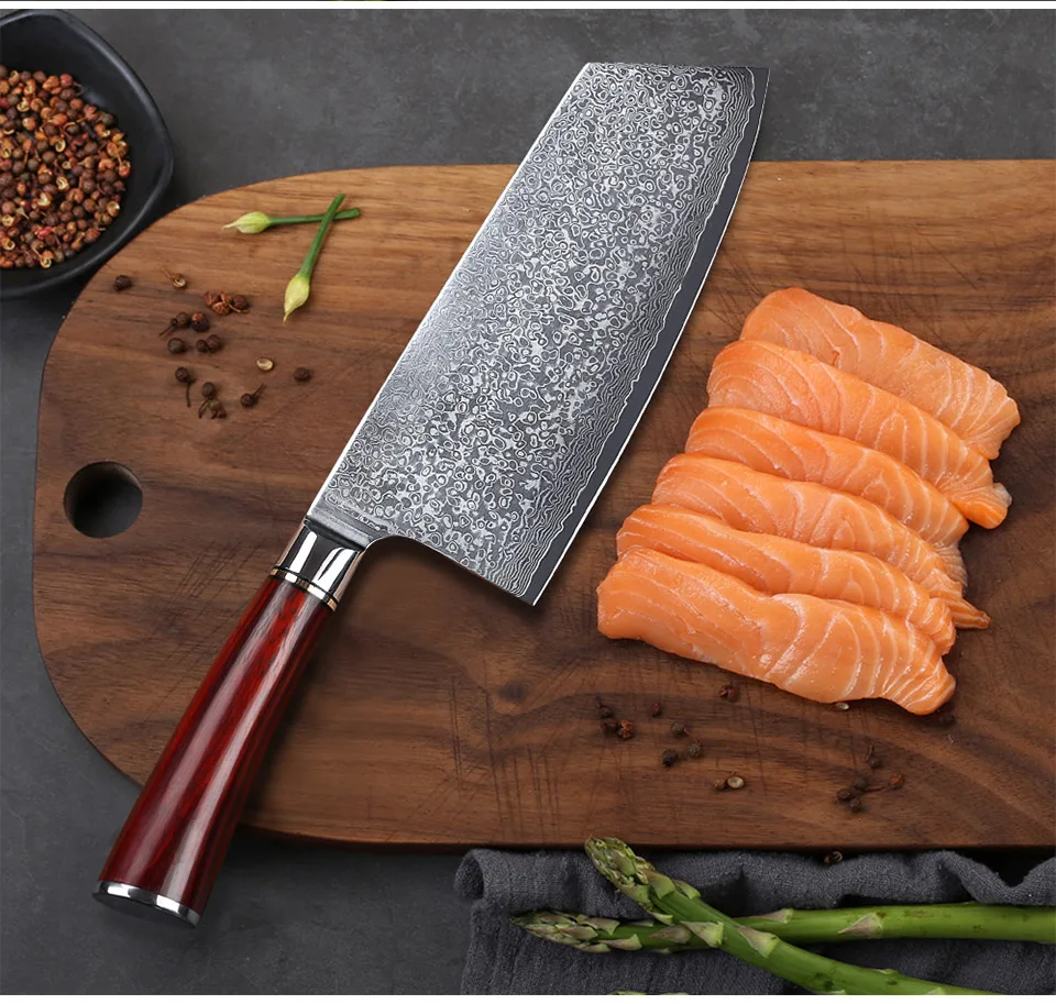 TURWHO7.5 ''нож Кливер 67 слоев дамасской стали кухонные ножи Новое поступление нож для нарезки с хорошим качеством ручки из розового дерева