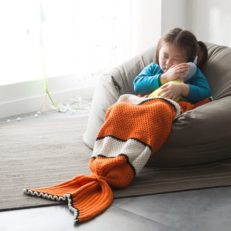 Детское одеяло в виде рыбьего хвоста милое детское вязаное мягкое с рисунком для