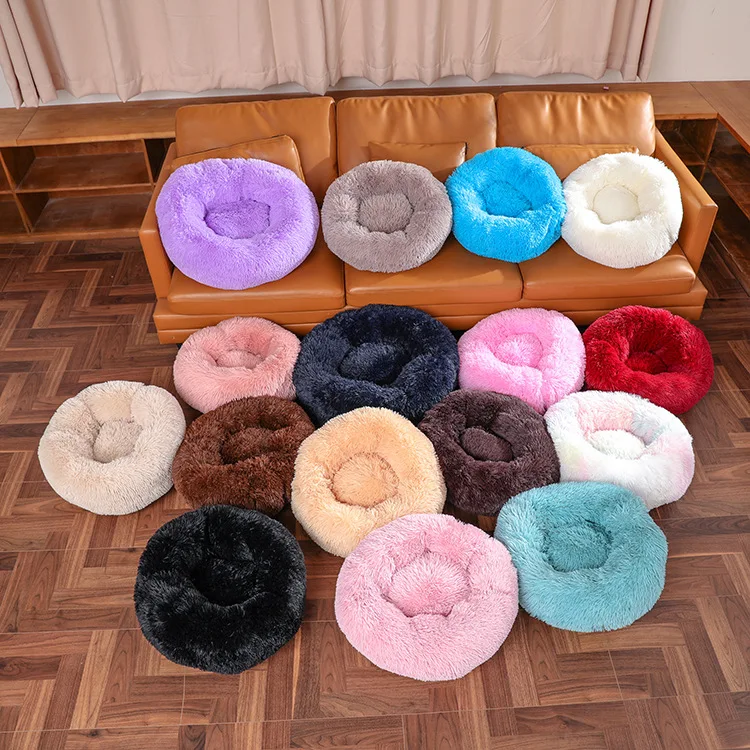 

Dog bed cat bed Long Plush Soft Pet Bed Kennel Round Winter Warm Sleeping Bag Puppy Cushion Mat Portable Cat Supplies