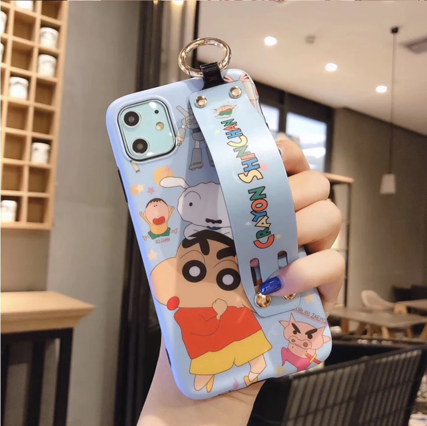 Wrist Strap Phone Case For iPhone 6s 7 8 x xr xs 11 pro Max Cartoon Couple Scrub Soft Cover Drop Protection | Мобильные телефоны и