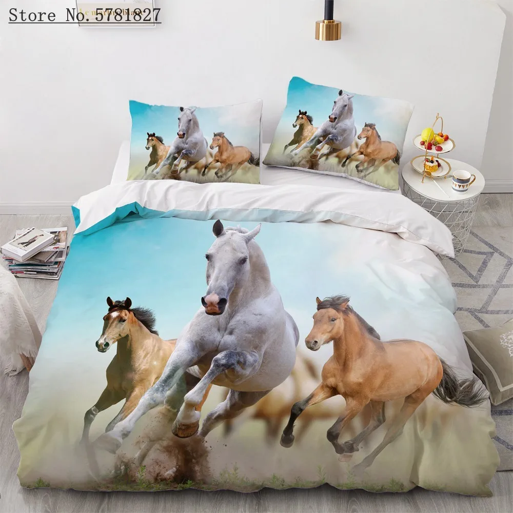 

2/3 Pieces Racing Horse Bedding Set Colorful Animals Duvet Cover Home Textile Bed Quilt Cover Twin Double King Bed Cover Sets