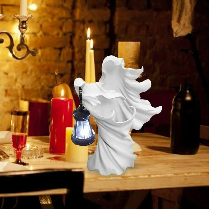 

Faceless Ghost Sculpture Halloween Ghoul Resin Sculpture Decoration Hell Messenger With Lantern Outdoor Festival Sculpture