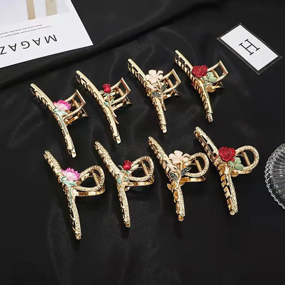 

Korea Flower Series Rose Metal Hairpin Female Large Crab Clip Headdress Shark Clip Hair Accessories
