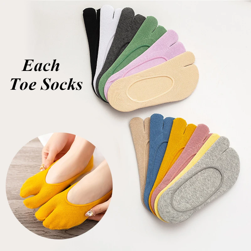 

Summer New Cotton Couple Socks Solid Color Comfortable Breathable Two Toe Socks Women Men Non-slip Invisible Low Cut Boat Sock