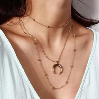 sexy moon layered necklace moon teeth witchcraft angle pendant womens bohemia clavicle necklace