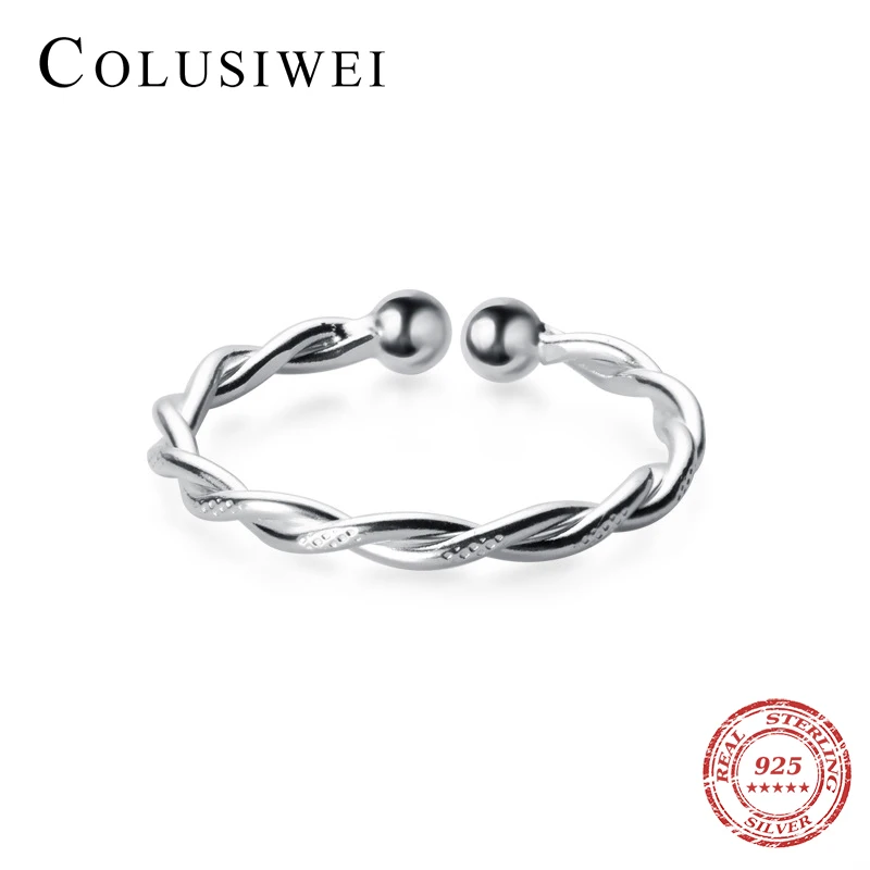 

COLUSIWEI Real 925 Sterling Silver Geometric Winding Line Ring for Women Fashion Silver Free Size Rings Fine Jewelry Accessories