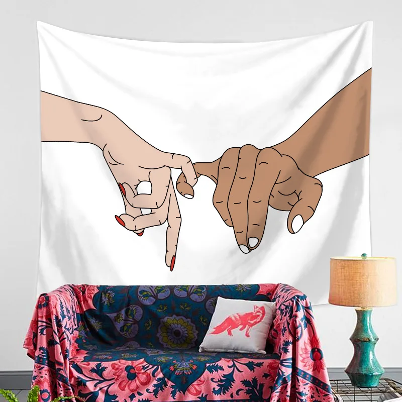 Настенный гобелен в стиле хиппи настенный розовый с изображением влюбленных