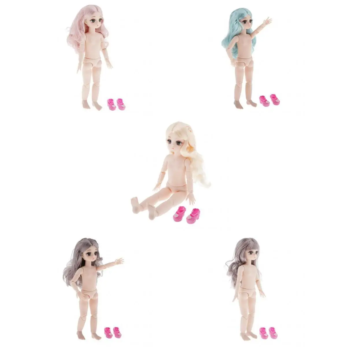 

5Pcs 21 Mobile 28cm BJD Girl Doll Body With Hair And Shoes Normal Skin
