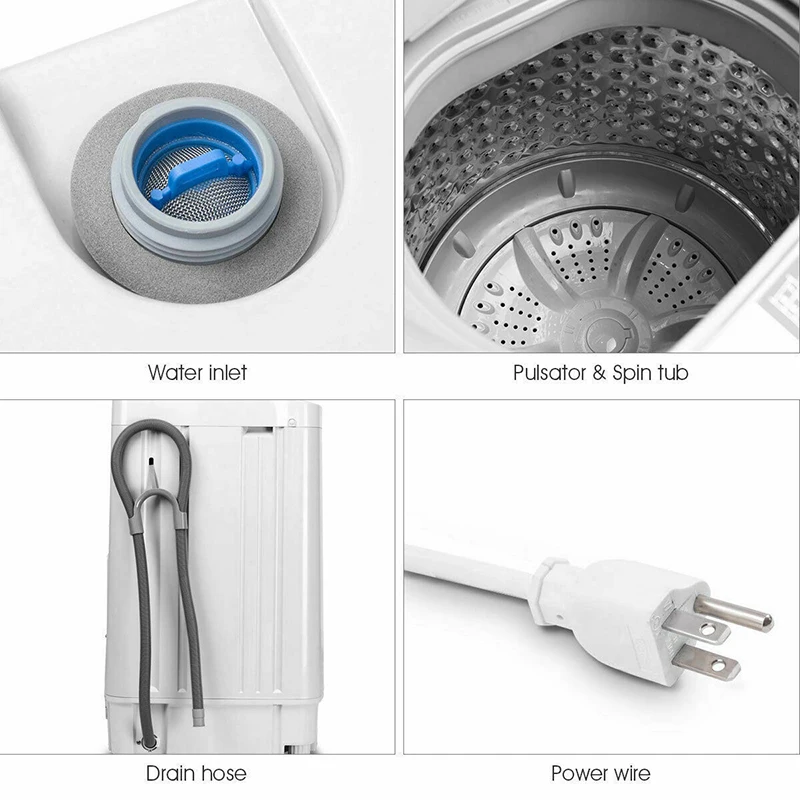 

COSTWAY Electric Household Washing Machine 8 Water Level Selections With LED Display Multifunctional Compact Portable Washer