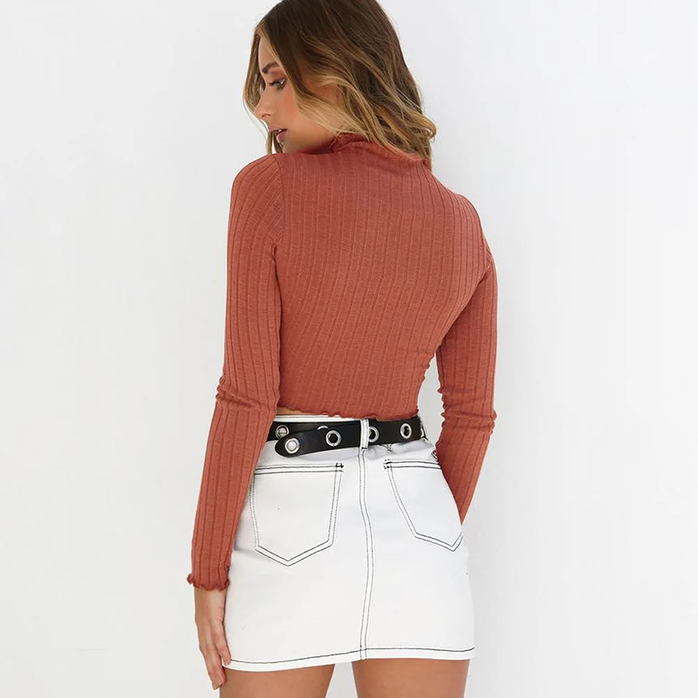 Autumn Turtleneck Sweater Female Sexy Flounce Sleeve Pullovers 2019 Winter Warm Knitted Jumper Ribbed Crop Top Women Knitwear | Женская