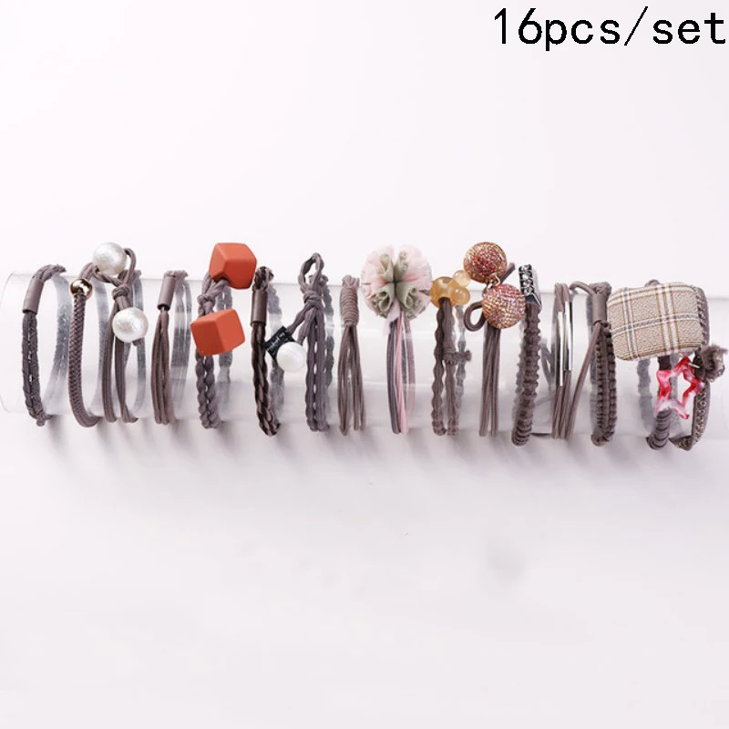 set 10 8/12/16/20/25 шт. Для женщин; обычная блузка для девочек; платье с жемчужинами; резинка для волос, обтянутая тканью; трикотажные резинки для волос хвост держатель повязки для волос аксессуары для волос комплект - Цвет: set 10
