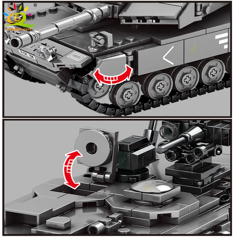 

HUIQIBAO 898Pcs Military Leopard 2A7 Main Battle Tank Building Blocks City WW2 Tank Soldier Figures Bricks Toys For Children