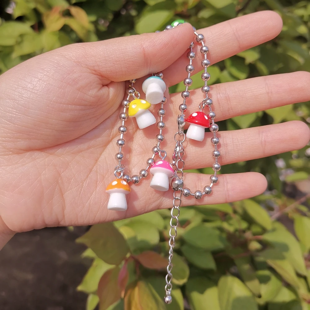Милый кулон в виде гриба ожерелье для женщин кольцо из нержавеющей стали цепи