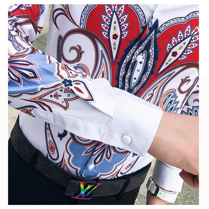 

Butterfly Floral Printed Mens Shirts Long Sleeve High Quality Casual Camisa Masculina Slim Fit Korean Fashion Clothing V220