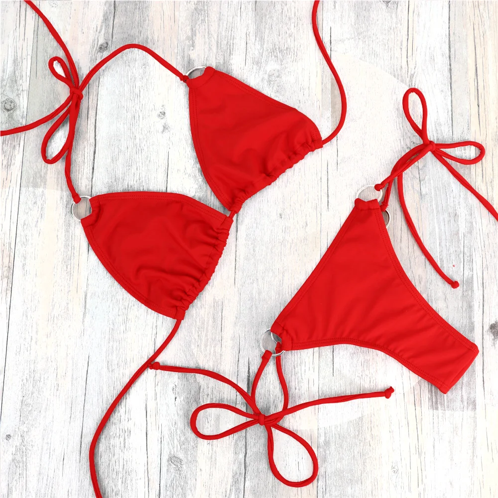 

2021 Europe and the United States bikini solid color new binding sexy swimsuit with breast pad multi-color multi-size