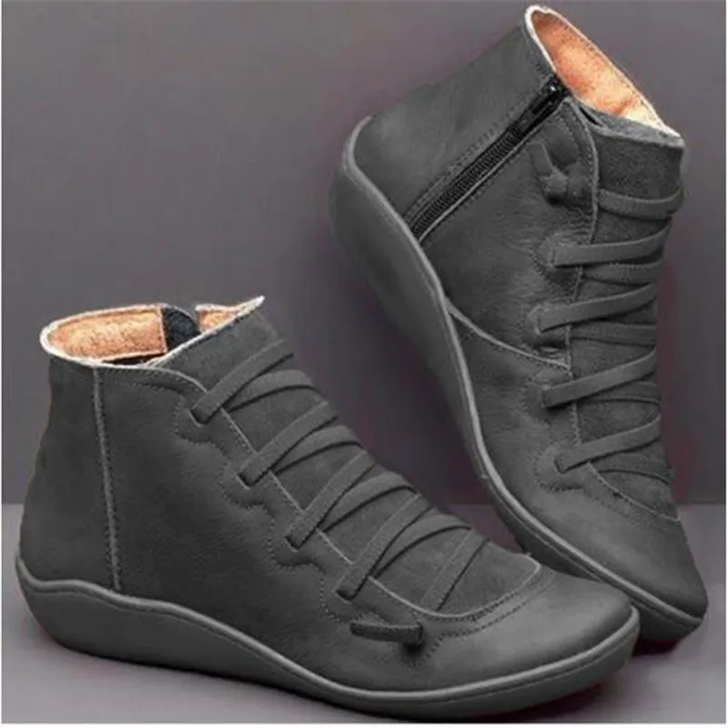 

Women's PU Leather Ankle Boots Women Autumn Winter Cross Strappy Vintage Women Punk Boots Flat Ladies Shoes Woman Botas Mujer