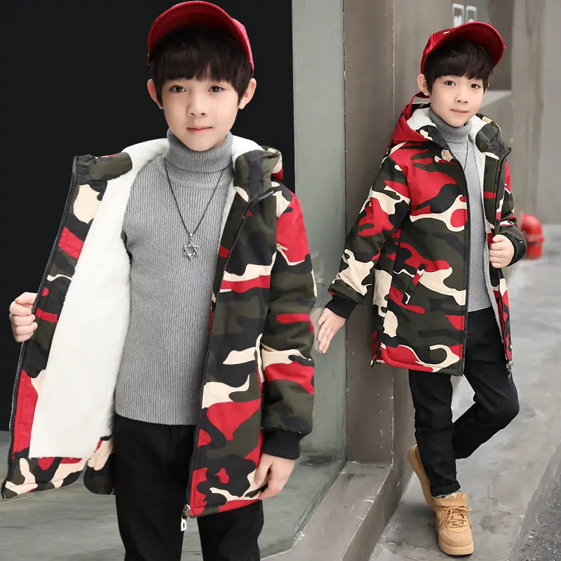 Русская детская зимняя камуфляжная куртка теплая с капюшоном камуфляжным