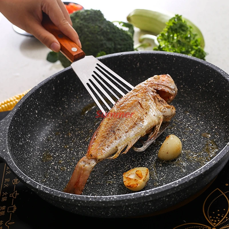 

Stainless Steel Slotted Turner BBQ Fish Spatula, Kitchen Tool With Wooden Handle