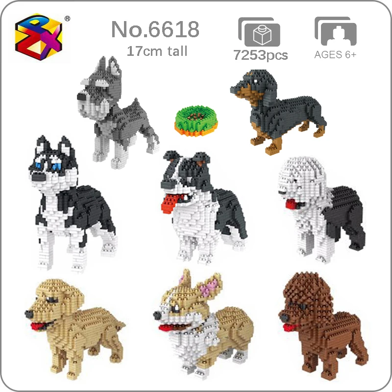 

BS Dog Animal Pet Teddy Schnauzer Dachshund Husky Corgi Collie Model Building Blocks Set Mini Diamond Bricks Toy for Boys Gifts