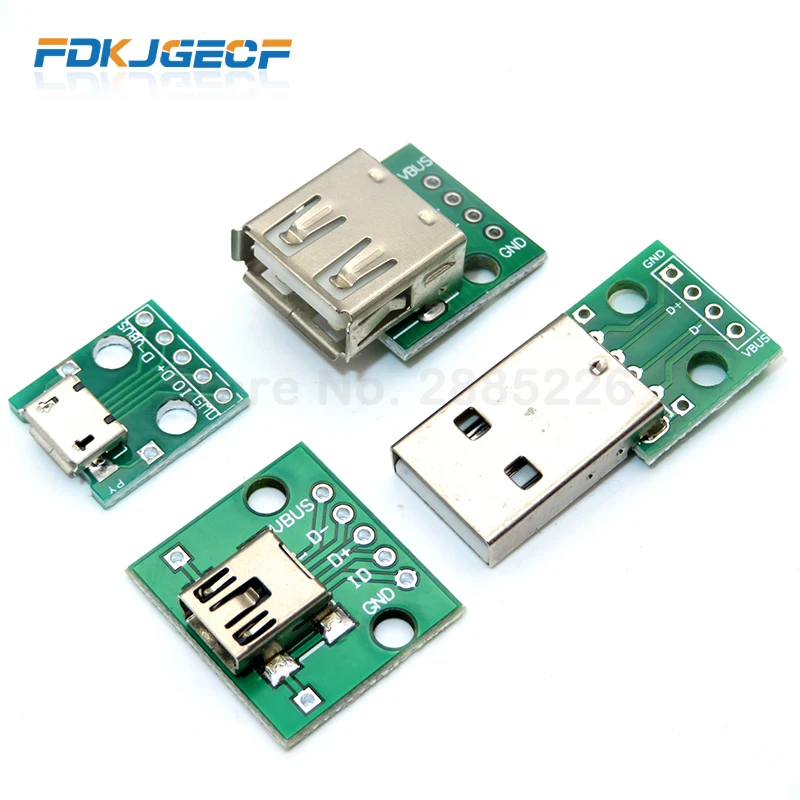 1 шт. Micro Mini USB Мужской USB 2,0 гнездовой usb-разъем интерфейс до 2,54 мм DIP PCB конвертер адаптер Breakout Board