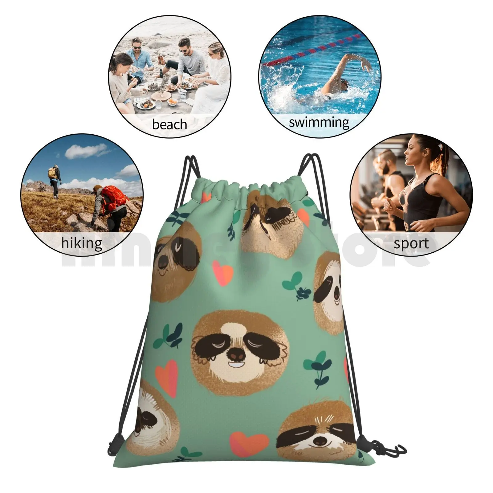 

Sloths You! Backpack Drawstring Bag Riding Climbing Gym Bag Animals Patterns Cute Sloths Sloth Adorable Pattern Original