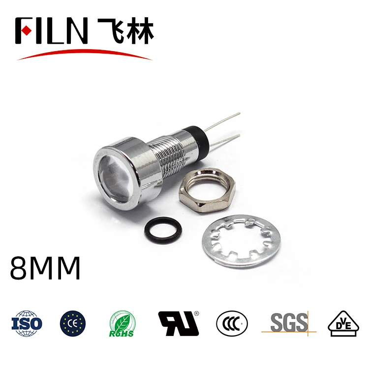 

FILN 8mm 12v 24v 110v 220v metal indicator light custom led coffee machine led signal lamp without wire