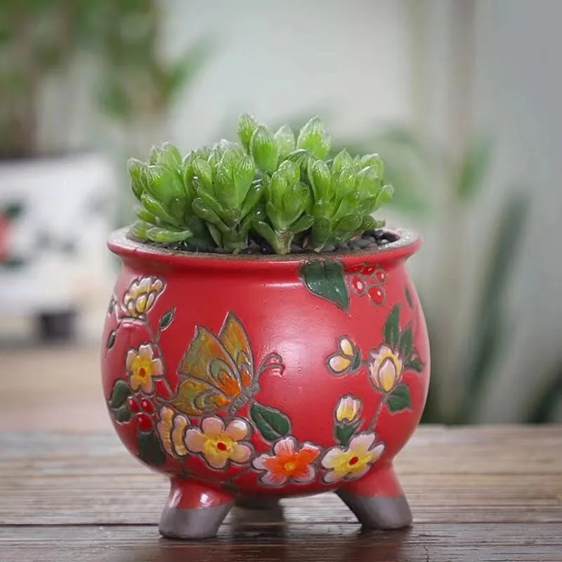 Бонсай керамический горшок для цветов Круглый суккулентный растений зеленый