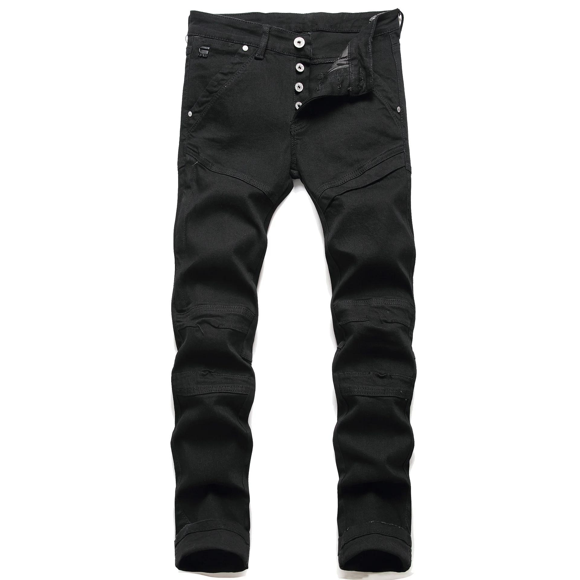 

Джинсы Fengshui мужские с прострочкой, стильные облегающие эластичные мотоциклетные джинсы с дырками, черные, весна-осень 3059