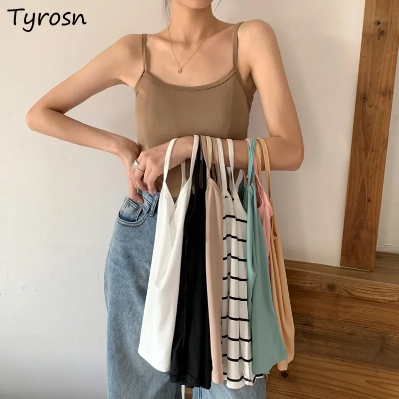 

Women Camisoles Stripes Fashionable Streetwear Temperament Korean Style Elegant Teens Retro Sweet Hot All-match Casual Slim Cozy