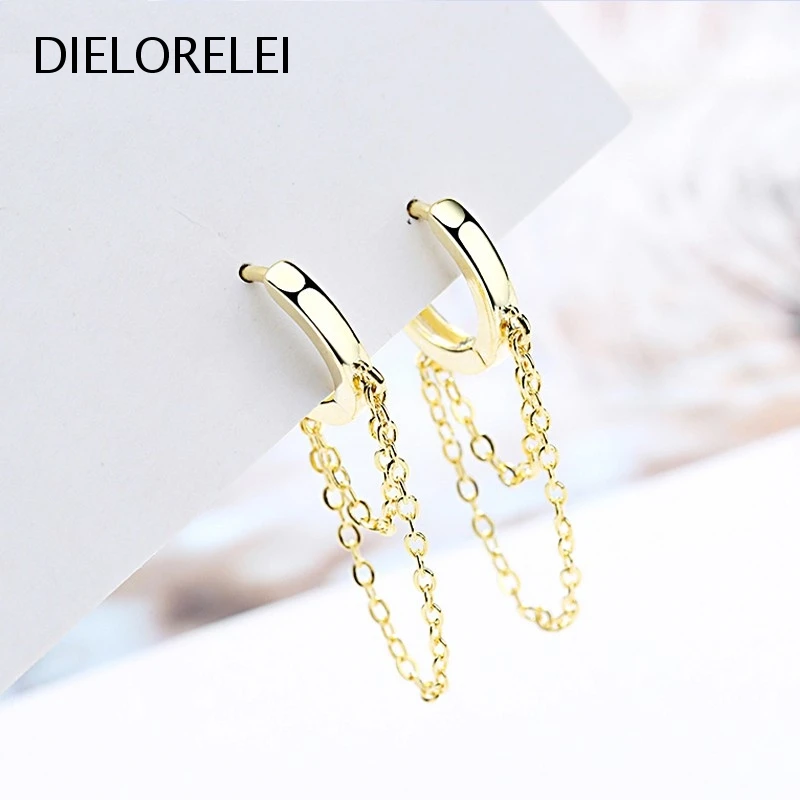 

DIELORELEI 925 Sterling Silver Niche Style Simple Jewelry Double Chain Dangle Drop Hoop Earrings Accessories Gift
