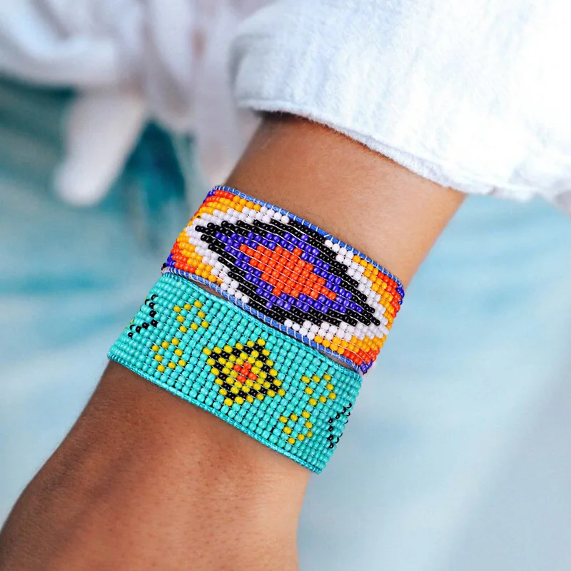 

Vsco Rice Bead Woven Geometric Pattern Braided Bracelets Wide Stained Bohemian Jewelry Colored Wax String Friendship Bracelet