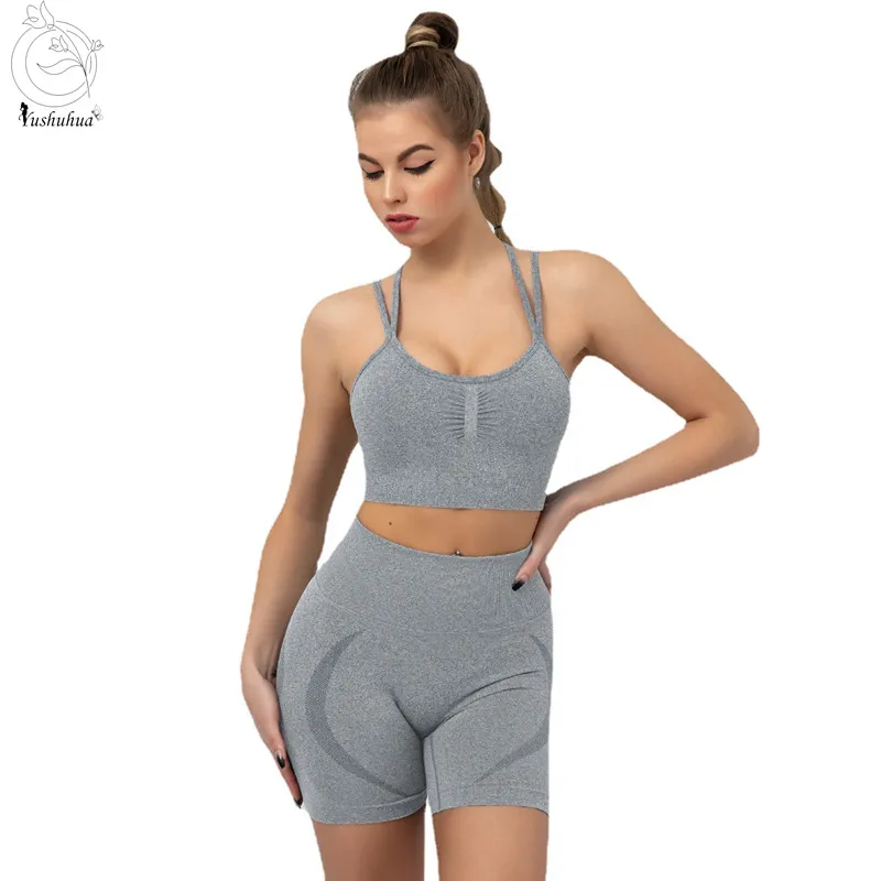 

Yushuhua Yoga Clothing Set Sports Suit Women Sportswear Sports Bra Fitness Shorts Gym Seamless 2-piece Set Women Yoga Suit