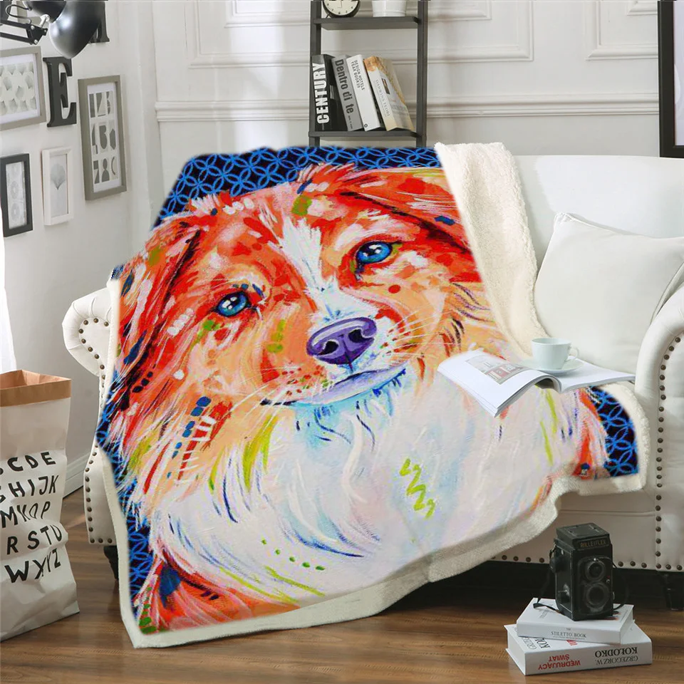 

Custom 3D Throw Blanket on Bed Sofa 3D Dog Sherpa Fleece Blanket Animal Bedspreads Gray Fur Thin Quilt 150x200cm