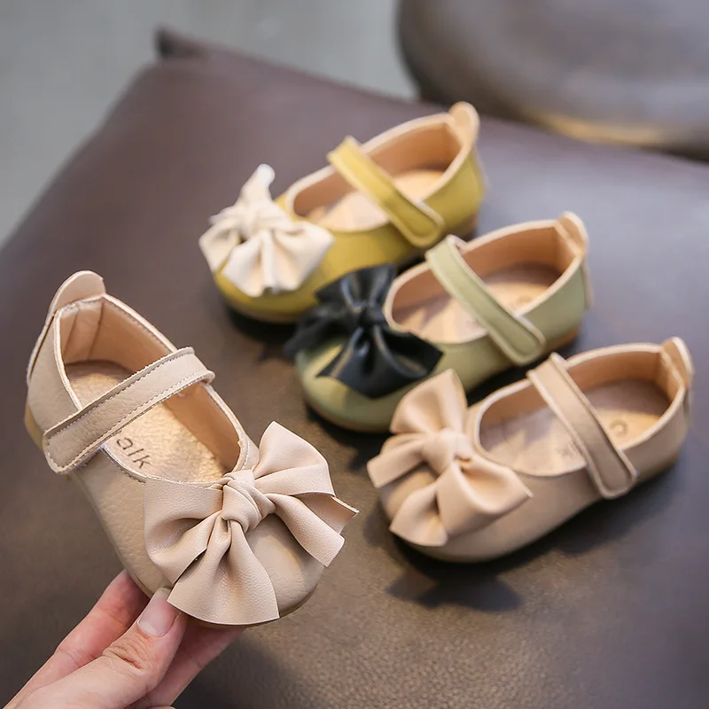 

Baby Girls Leather Shoes Bowtie Kids Dress Shoes for Wedding Party Sweet Princess Children's Leather Flats Soft 15-30 Spring New