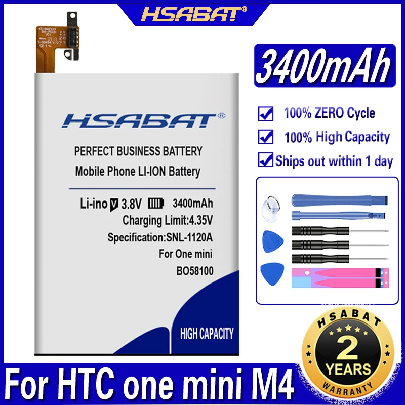 HSABAT Новые поступления 3400mAh BO58100 Аккумулятор для телефона htc one mini m4 601s/e/n 603e|battery for lg