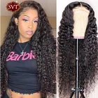 Малазийский длинный парик SVT с глубокой волной, парик из человеческих волос, натуральные черные парики 4x4, вьющиеся волосы без клея