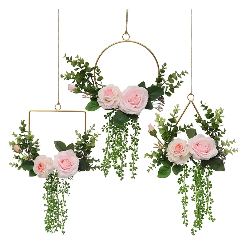 

Цветочное кольцо, искусственные розы и эвкалипт, настенное украшение