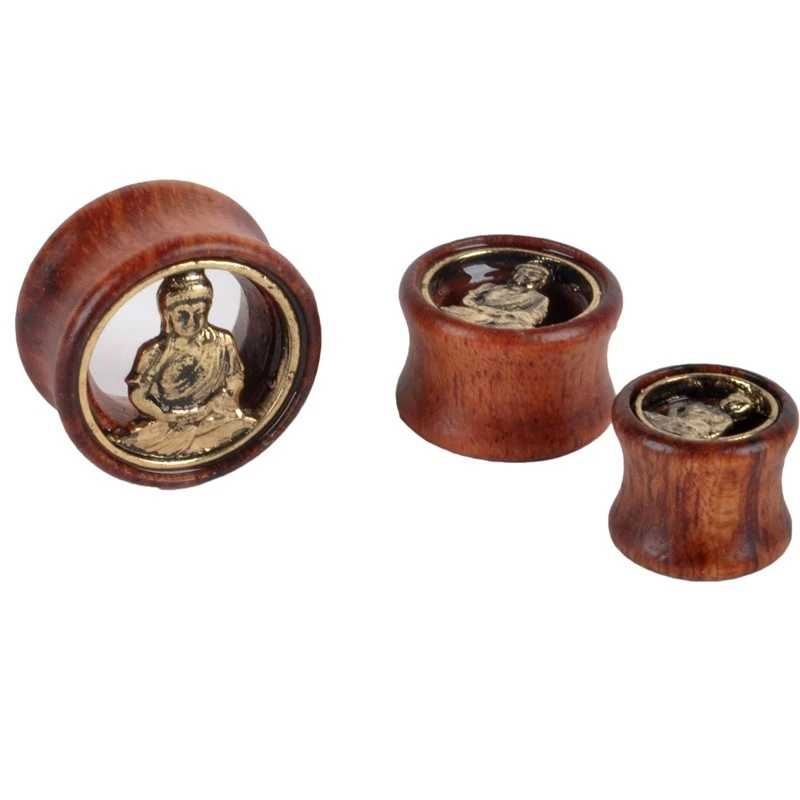 Винтажные этнические деревянные затычки для ушей Будды двойные расклешенные