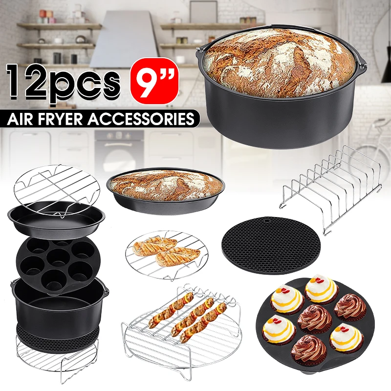 

12 шт. 9 дюймов, пригодный для Airfryer 5,2-6.8QT AirFryer Аксессуары для выпечки корзина пицца плита гриль горшок Кухня Пособия по кулинарии инструмент д...