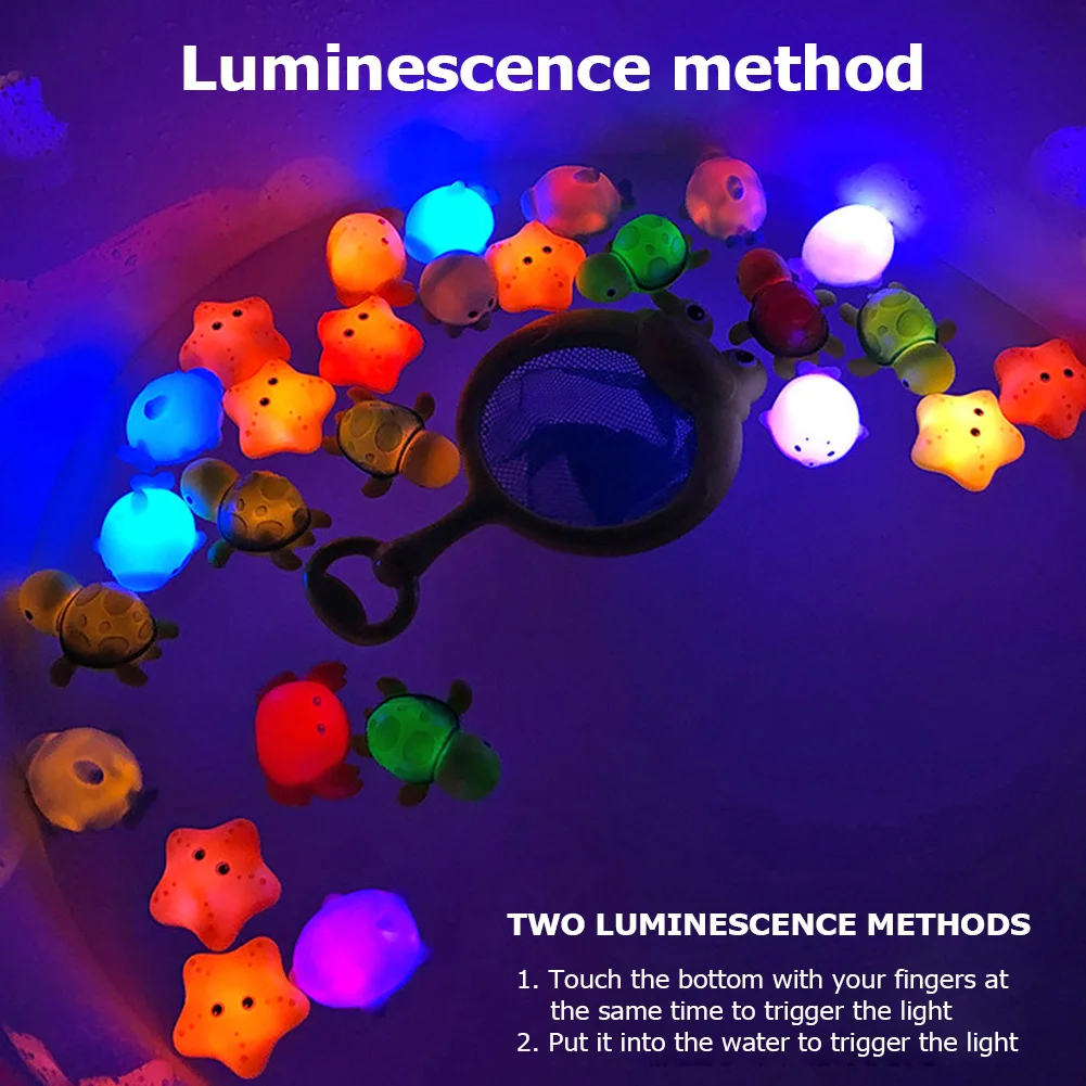 

Luminous Frogs Animal Floating Light Net Baby Bath Toys Induction Fishing Water Bathing Swimming Kit Washing Swimming Toddler