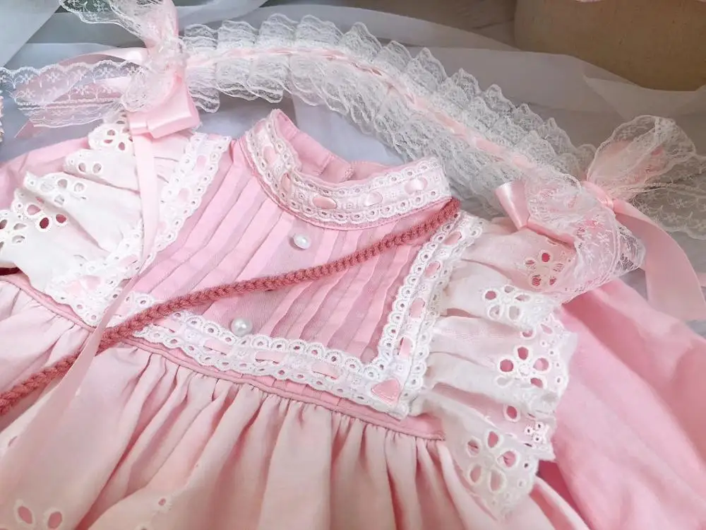 От 0 до 5 лет из 2 предметов осенне-зимнее кружевное розовое винтажное платье