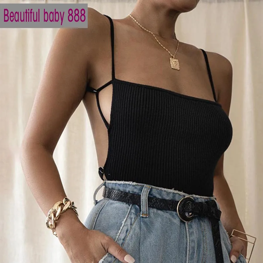 

Meqeiss Knitting Sexy Party Solid backless Clubwear Spaghetti Strap crop top women fashion casual sleeveless skinny camisole