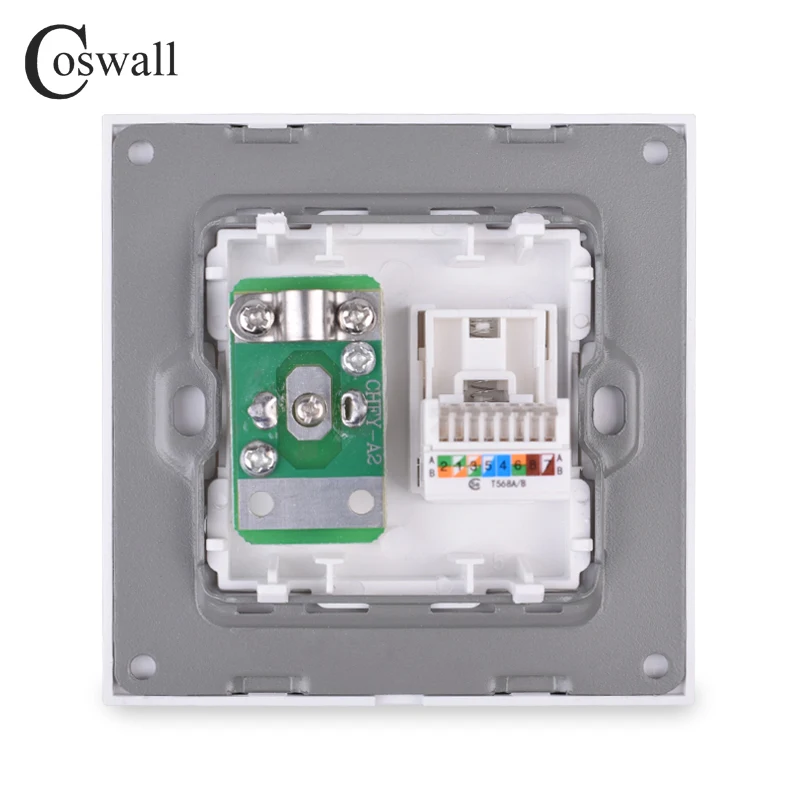 COSWALL Кристалл Закаленное стекло Блок розеток женский ТВ разъем с CAT5E RJ45 Интернет компьютер разъем для передачи данных C1 серии