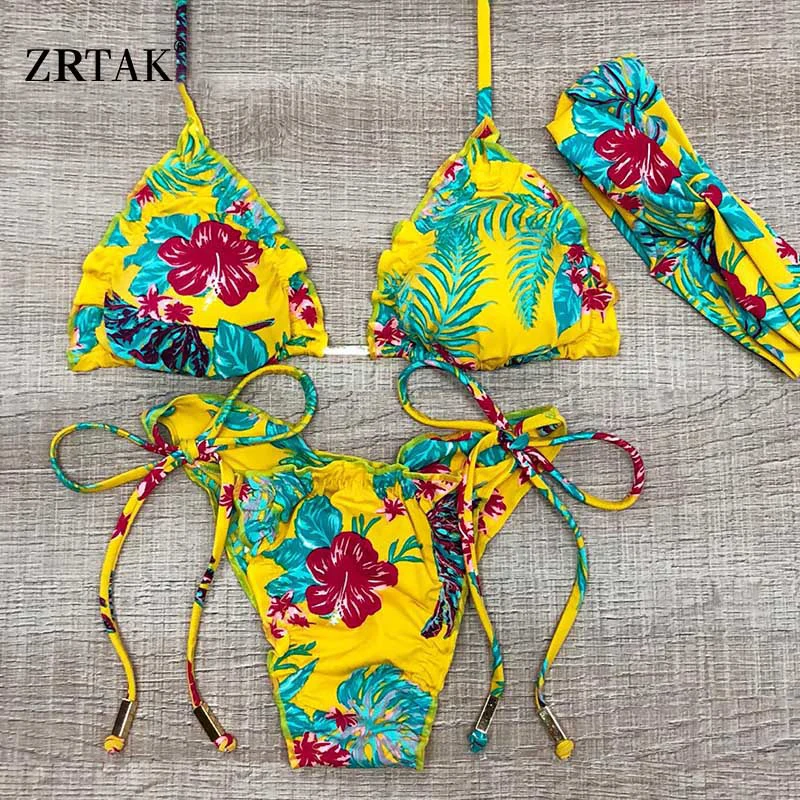 Zrtak кисточкой ленточное бикини женский купальник с рисунком купальный костюм