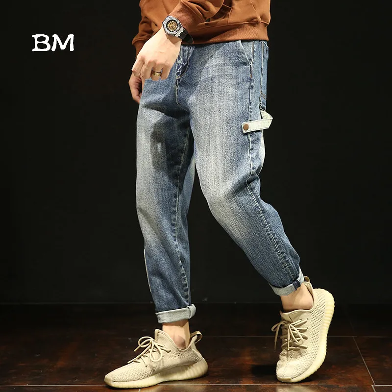 Мужские теплые джинсы-шаровары модная брендовая свободная одежда в стиле хип-хоп
