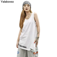 2021 summer spring cotton sleeveless t shirt for women white color letter printing t shirts for lady hole irregular fashion tees