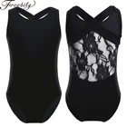 Детское Спортивное боди, эластичное, с цветочным кружевом на спине, для девочек, балетные гимнастические леотарды, костюм для танцевального конкурса