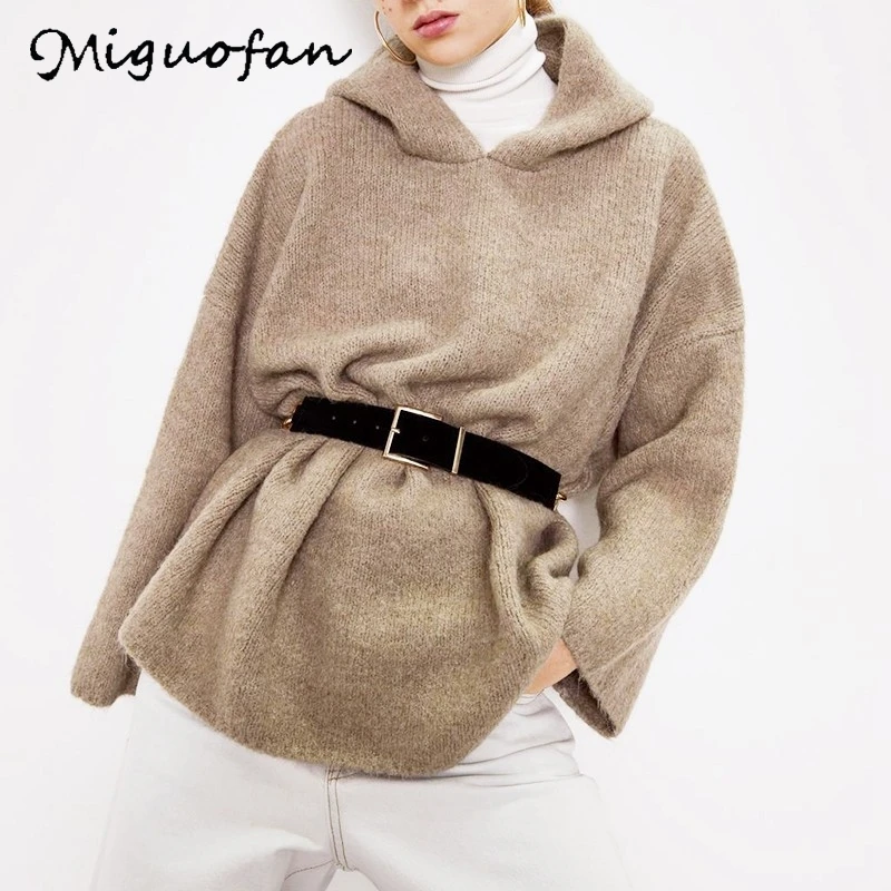 Женский свободный свитер Za зимний с накидкой пуловер пончо зима 2019 | Женская